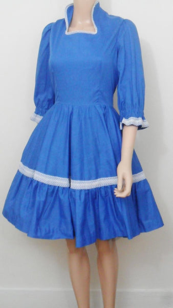 Blue vintage square dance dress front